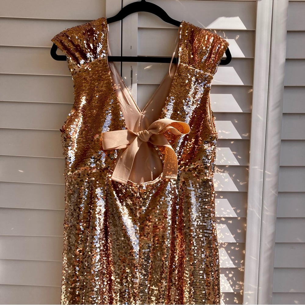 Adelyn Rae Gold Sequin Midi Dress Bow Back Size L NWT - Picture 11 of 16